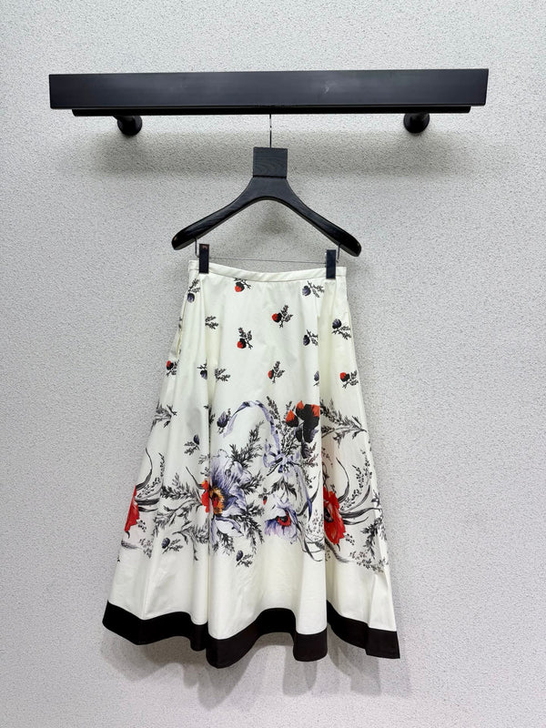 CD Bow Print Midi Skirt White in Cotton 388352