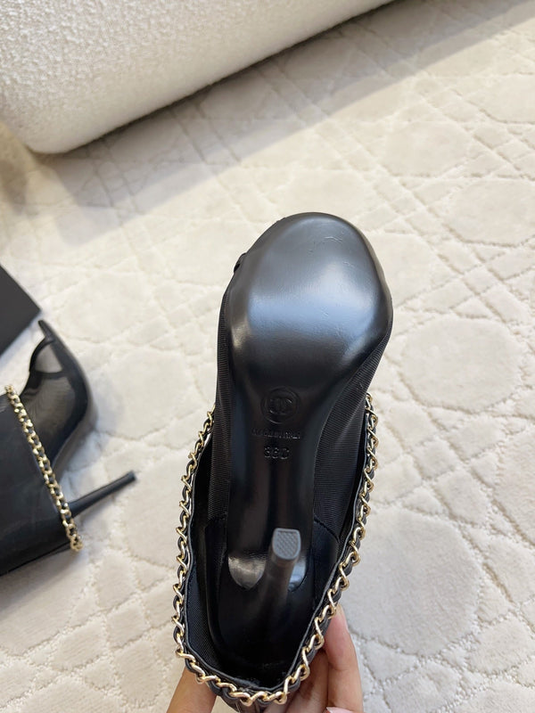 CC 26 Boots High-Heeled 95mm with Chain Black in Mesh 808103