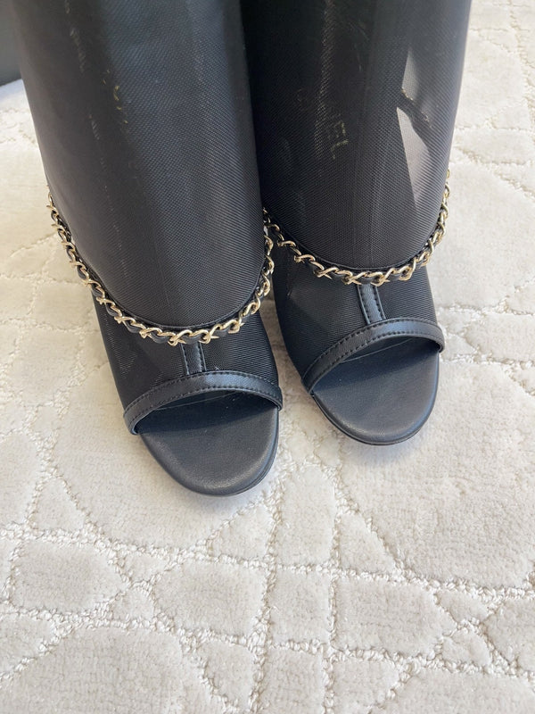 CC 26 Boots High-Heeled 95mm with Chain Black in Mesh 808103