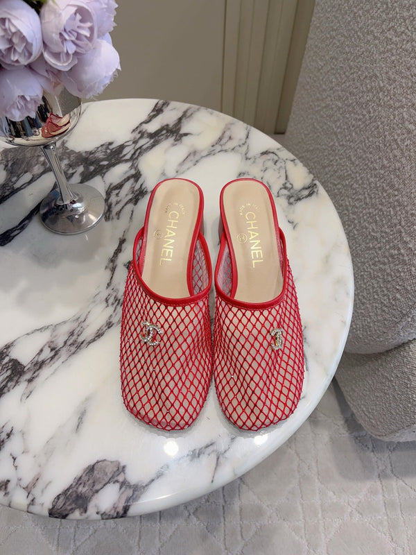 CC 26 Rhinestone Chunky Heel Mules 45mm Red in Mesh 808121