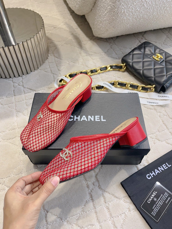 CC 26 Rhinestone Chunky Heel Mules 45mm Red in Mesh 808121