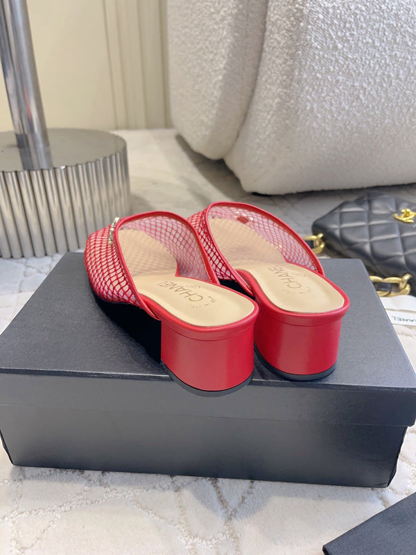 CC 26 Rhinestone Chunky Heel Mules 45mm Red in Mesh 808121