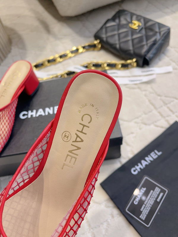 CC 26 Rhinestone Chunky Heel Mules 45mm Red in Mesh 808121