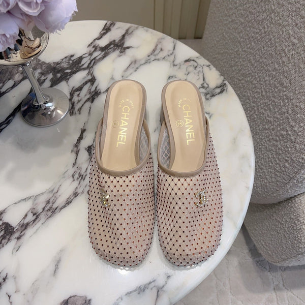 CC 26 Rhinestone Chunky Heel Mules 45mm Nude Pink in Mesh 808122