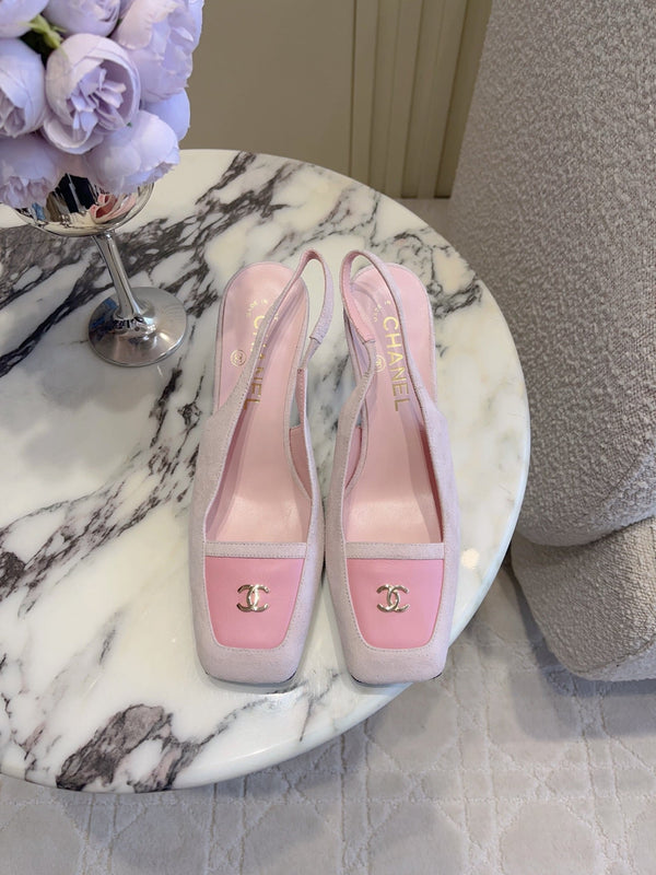 CC 26 Color-Blocked Open-Back High Heels 75mm Pink in Deerskin 808136