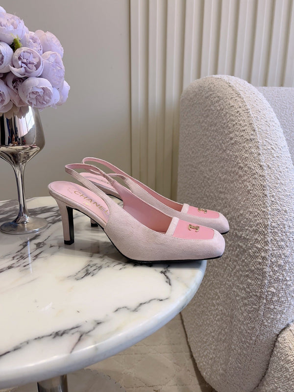CC 26 Color-Blocked Open-Back High Heels 75mm Pink in Deerskin 808136