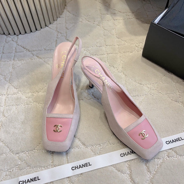 CC 26 Color-Blocked Open-Back High Heels 75mm Pink in Deerskin 808136