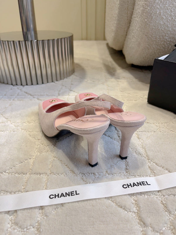 CC 26 Color-Blocked Open-Back High Heels 75mm Pink in Deerskin 808136