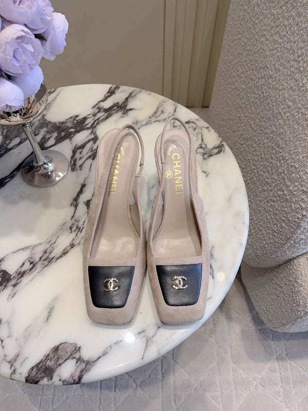 CC 26 Color-Blocked Open-Back High Heels 75mm Nude Beige in Sheepskin 808135