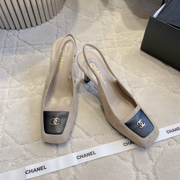 CC 26 Color-Blocked Open-Back High Heels 75mm Nude Beige in Sheepskin 808135