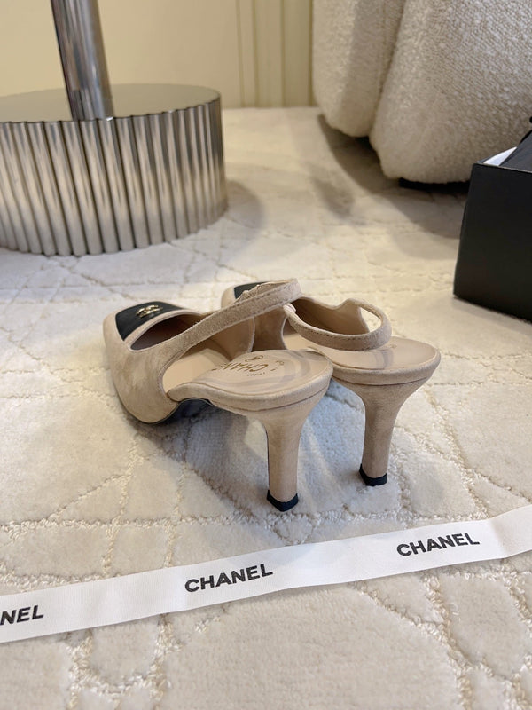 CC 26 Color-Blocked Open-Back High Heels 75mm Nude Beige in Sheepskin 808135