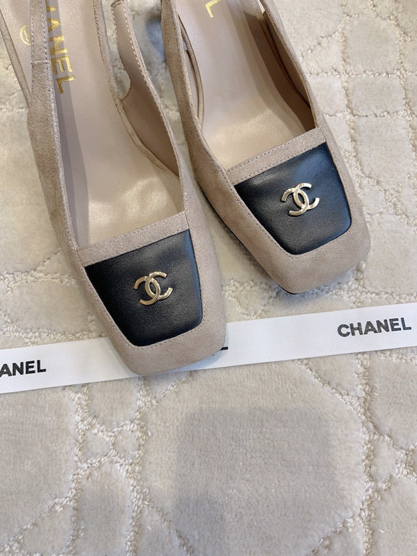 CC 26 Color-Blocked Open-Back High Heels 75mm Nude Beige in Sheepskin 808135