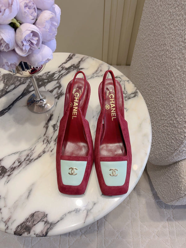 CC 26 Color-Blocked Open-Back High Heels 75mm Red in Deerskin 808134