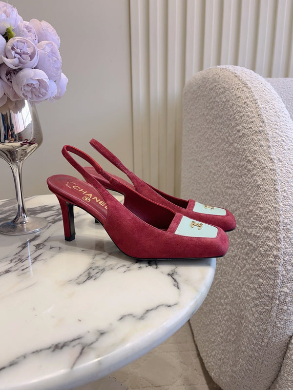 CC 26 Color-Blocked Open-Back High Heels 75mm Red in Deerskin 808134