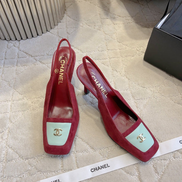 CC 26 Color-Blocked Open-Back High Heels 75mm Red in Deerskin 808134