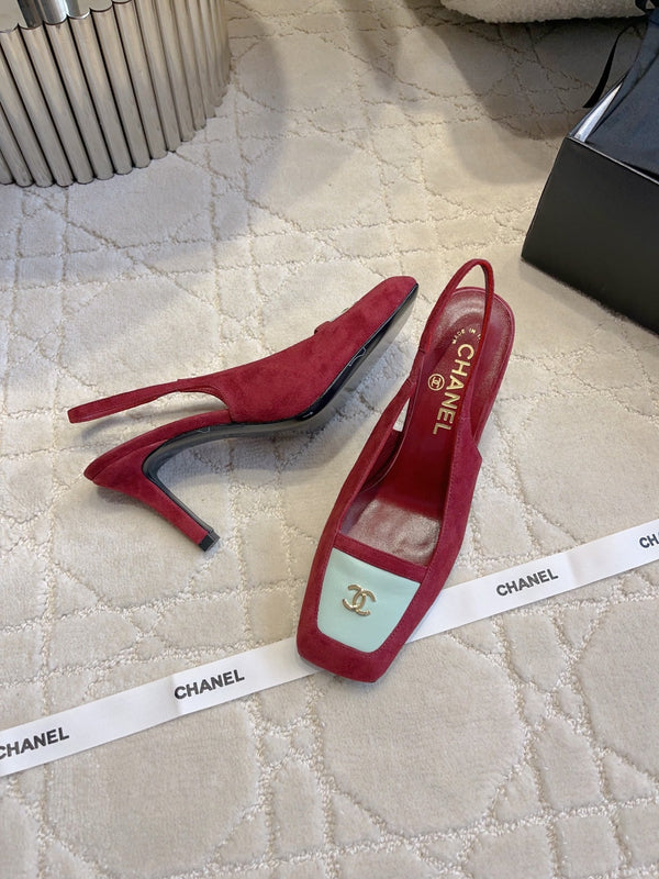 CC 26 Color-Blocked Open-Back High Heels 75mm Red in Deerskin 808134