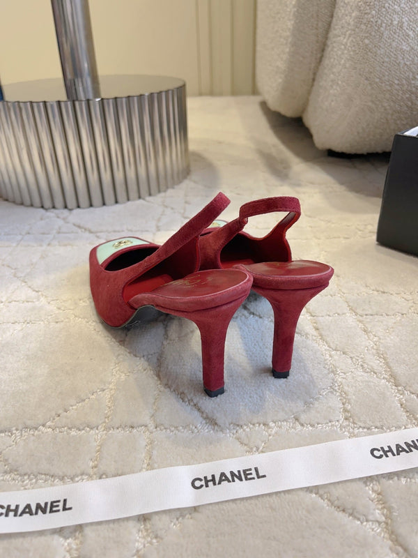 CC 26 Color-Blocked Open-Back High Heels 75mm Red in Deerskin 808134
