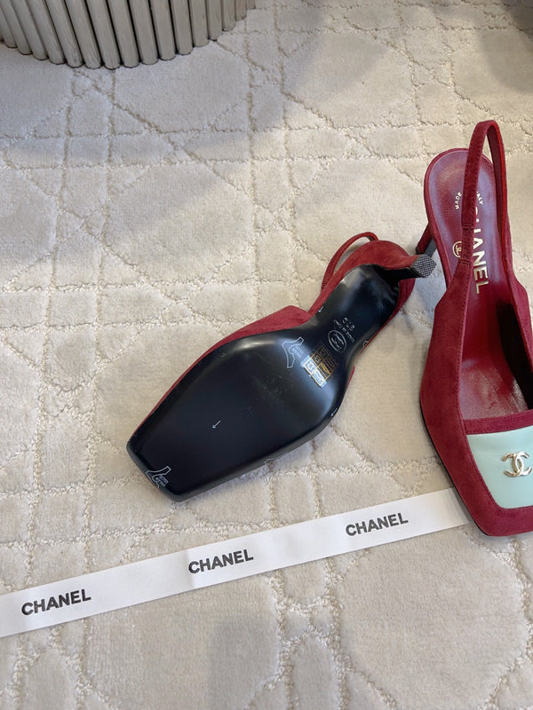 CC 26 Color-Blocked Open-Back High Heels 75mm Red in Deerskin 808134