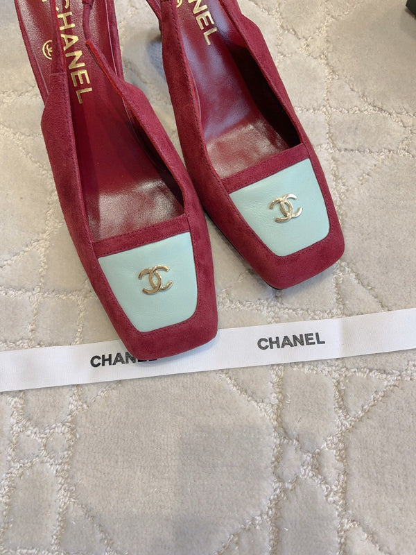 CC 26 Color-Blocked Open-Back High Heels 75mm Red in Deerskin 808134