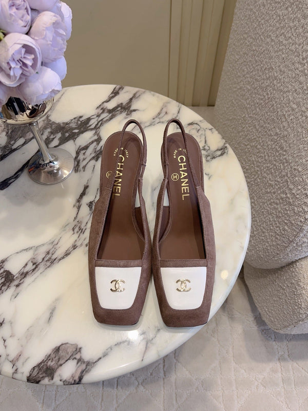 CC 26 Color-Blocked Open-Back High Heels 75mm Brown in Deerskin 808133