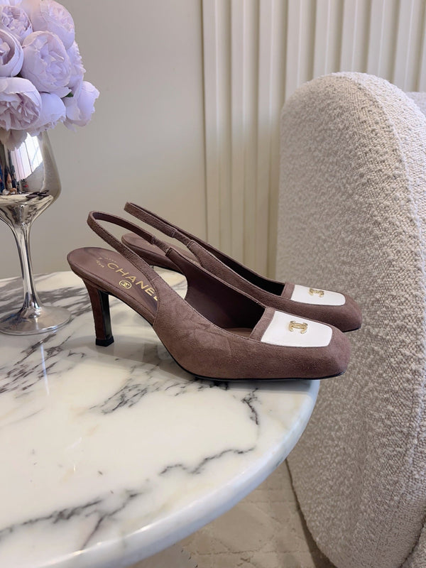 CC 26 Color-Blocked Open-Back High Heels 75mm Brown in Deerskin 808133