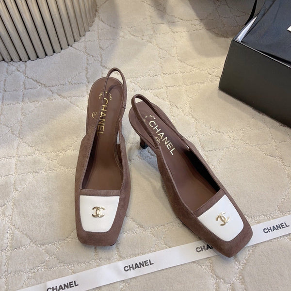CC 26 Color-Blocked Open-Back High Heels 75mm Brown in Deerskin 808133