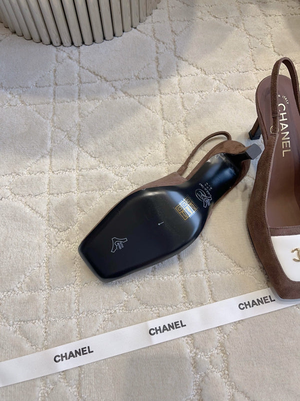 CC 26 Color-Blocked Open-Back High Heels 75mm Brown in Deerskin 808133