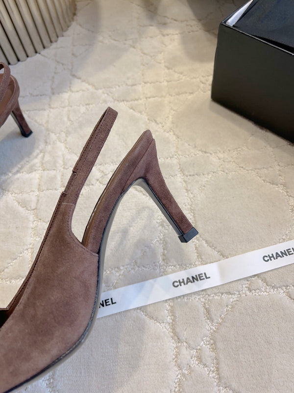 CC 26 Color-Blocked Open-Back High Heels 75mm Brown in Deerskin 808133
