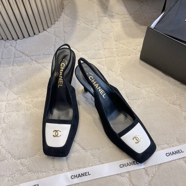 CC 26 Color-Blocked Open-Back High Heels 75mm Black in Deerskin 808132