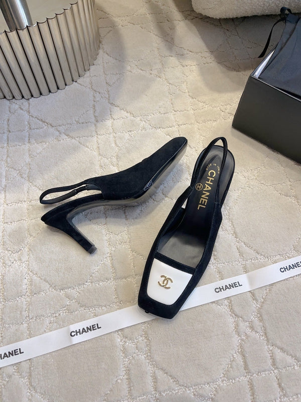 CC 26 Color-Blocked Open-Back High Heels 75mm Black in Deerskin 808132