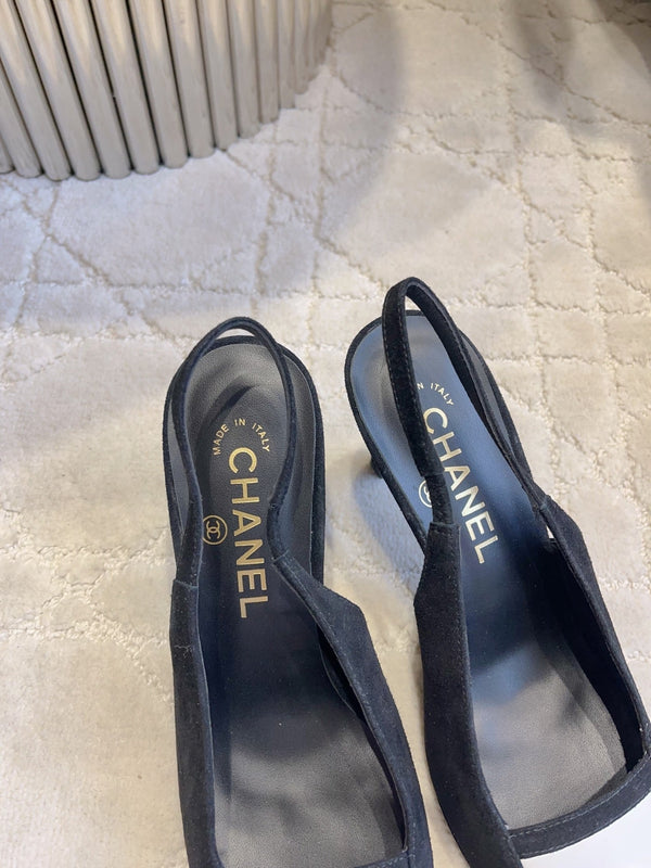 CC 26 Color-Blocked Open-Back High Heels 75mm Black in Deerskin 808132