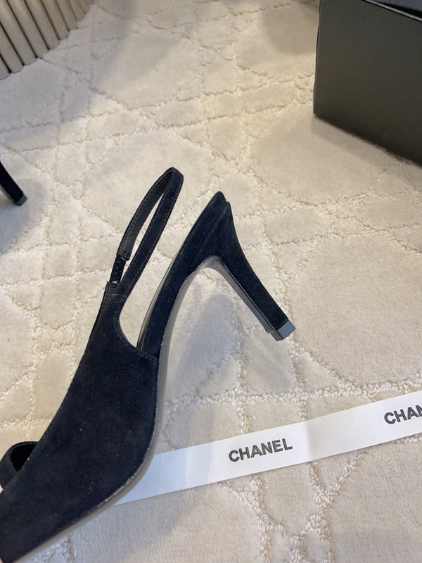 CC 26 Color-Blocked Open-Back High Heels 75mm Black in Deerskin 808132