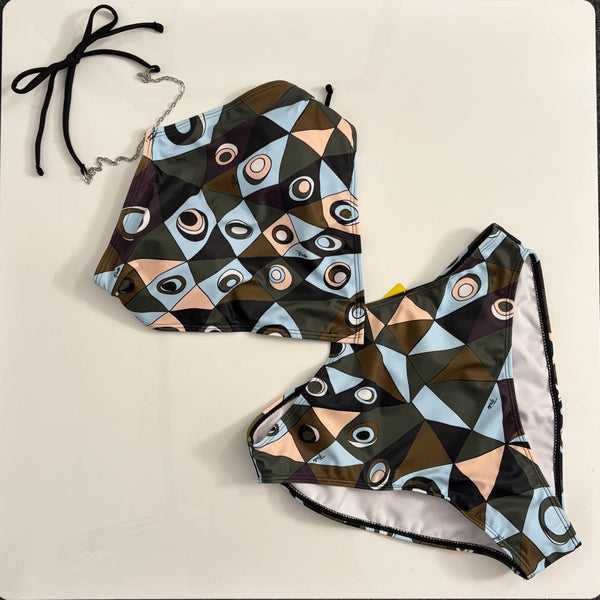 Pucci Color Block Print Bikini Tie-Up One-Piece Swimsuit in Cotton 454940