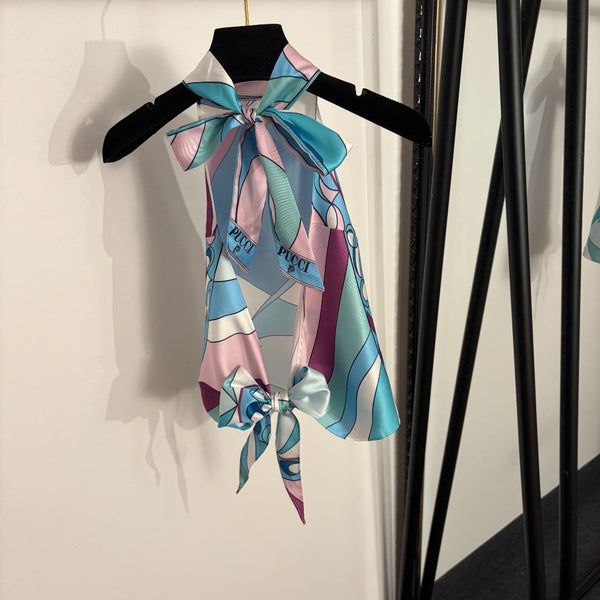 Pucci Color-blocked Printed Vest Top + irregular Slit High-waisted Skirt in 454900