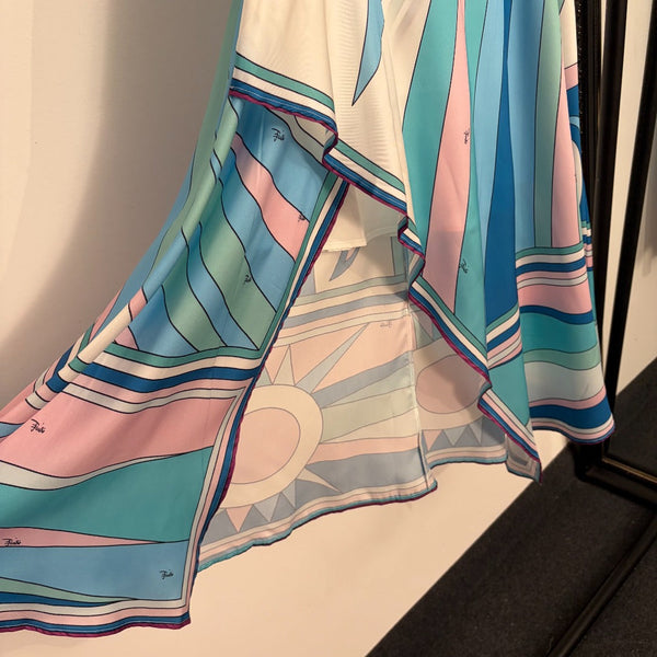 Pucci Color-blocked Printed Vest Top + irregular Slit High-waisted Skirt in 454900