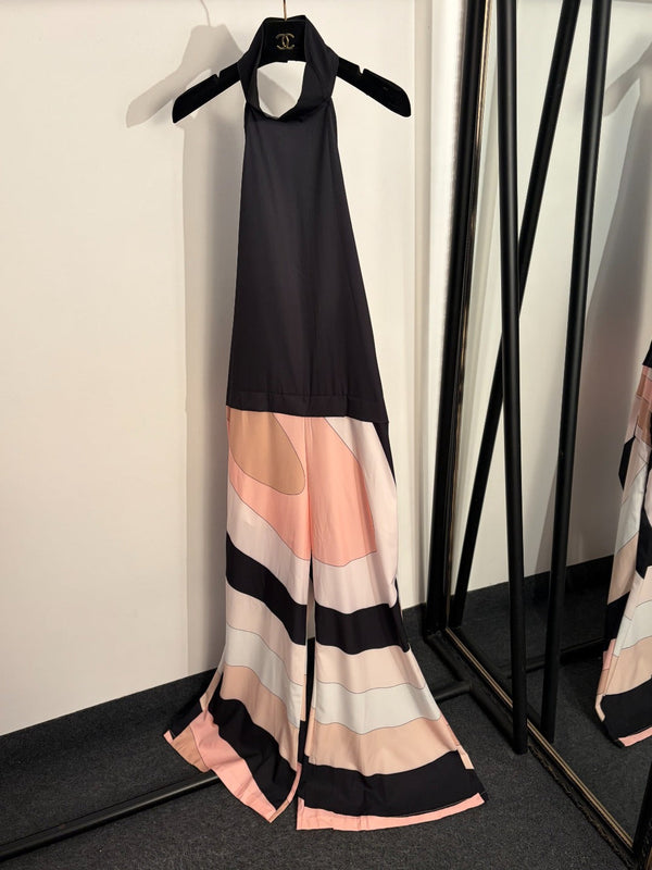 Pucci Color Block Print Halter Neck Backless Jumpsuit in 370450