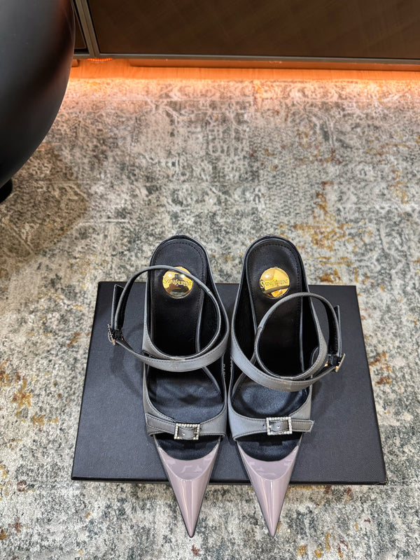 YSL 26FW Sandal 10.5cm Medium Gray Silk 803985