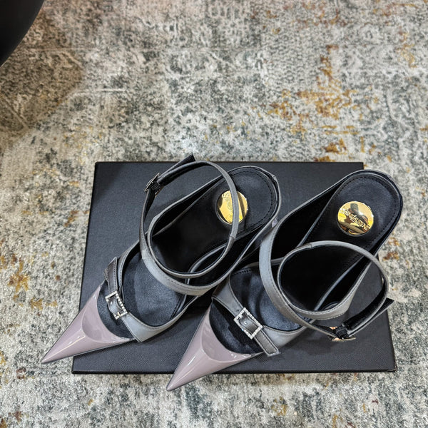 YSL 26FW Sandal 10.5cm Medium Gray Silk 803985