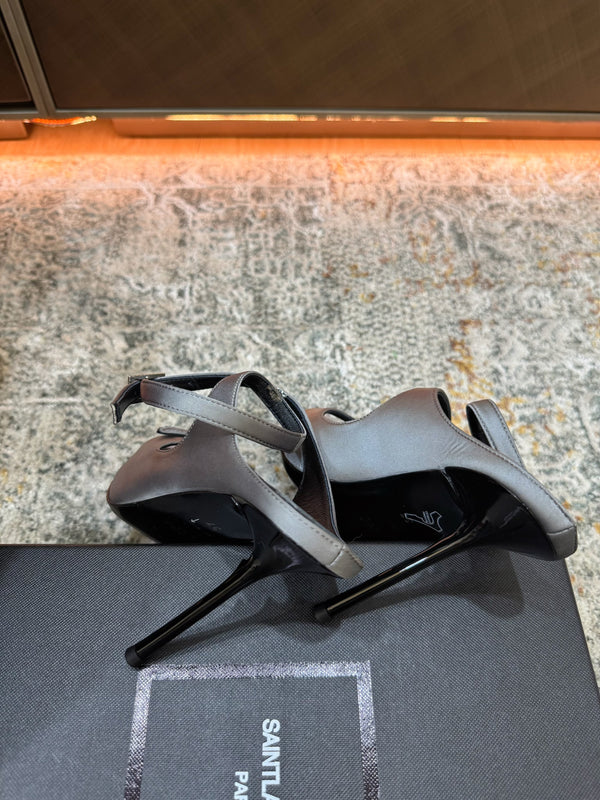 YSL 26FW Sandal 10.5cm Medium Gray Silk 803985