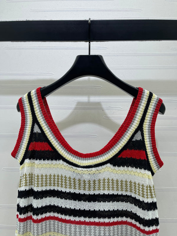 CC 26 Striped Knit Vest with Tie-up Detail in Nitrile Cotton 389152