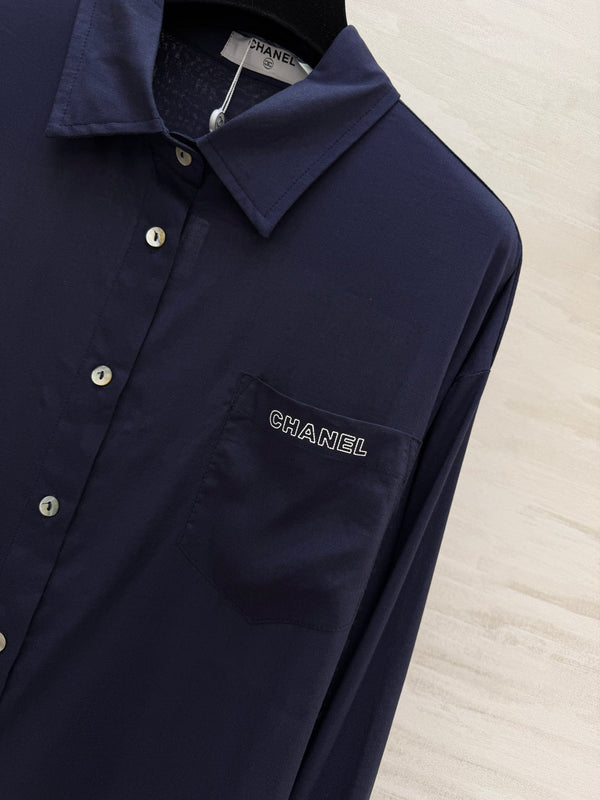 CC 26 Breeze Shirt Navy Blue in Cotton-linen Fabric 388728
