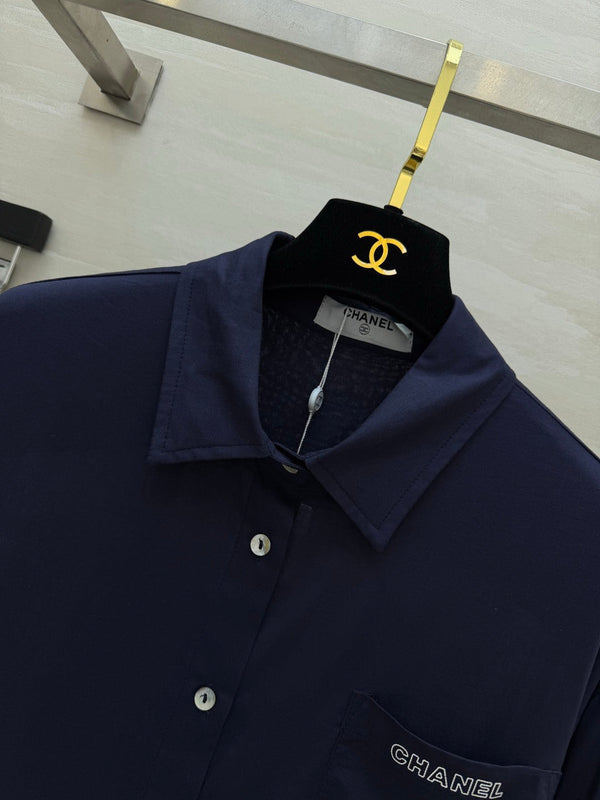 CC 26 Breeze Shirt Navy Blue in Cotton-linen Fabric 388728