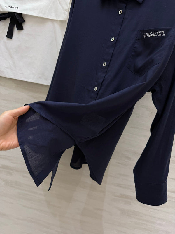 CC 26 Breeze Shirt Navy Blue in Cotton-linen Fabric 388728