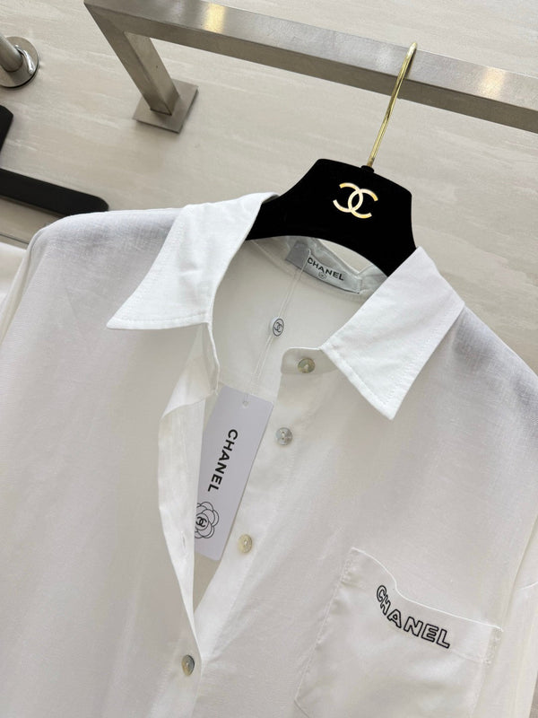 CC 26 Breeze Shirt White in Cotton-linen Fabric 388723