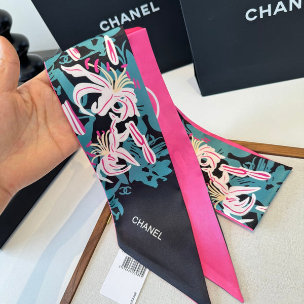 CC Twilly Mini Scarf Black Green Pink Silk 280927