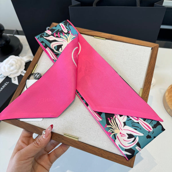 CC Twilly Mini Scarf Black Green Pink Silk 280927