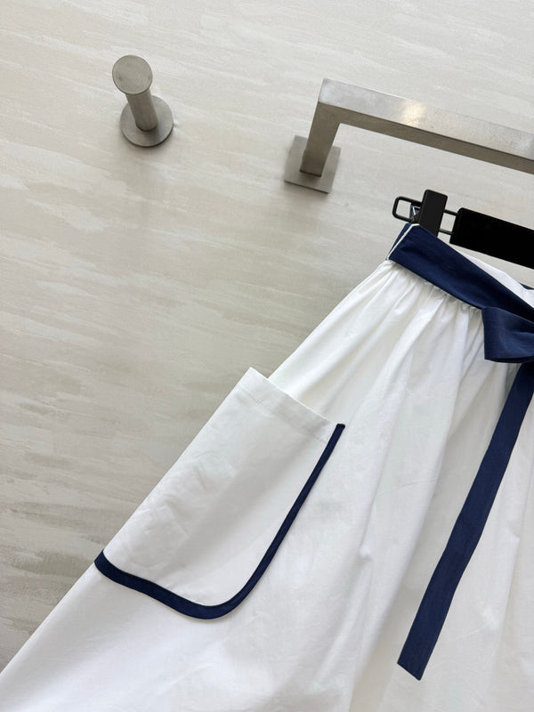 Pra Navy Style Asymmetrical Skirt White in Cotton 388809