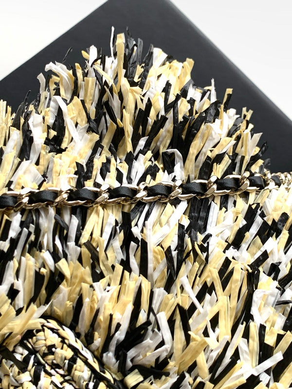 CC 2026 Mini Shopping Bag Beige Black White Raffia Fringe 289605