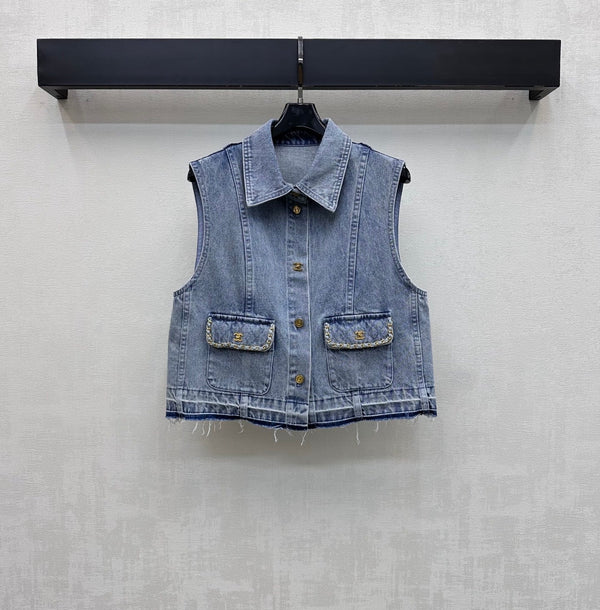 CC 26 Tassel-Edge Denim Vest Blue in Cotton 389543