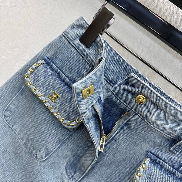 CC 26 Fringe-Edge Denim Midi Skirt Blue in Cotton 389542